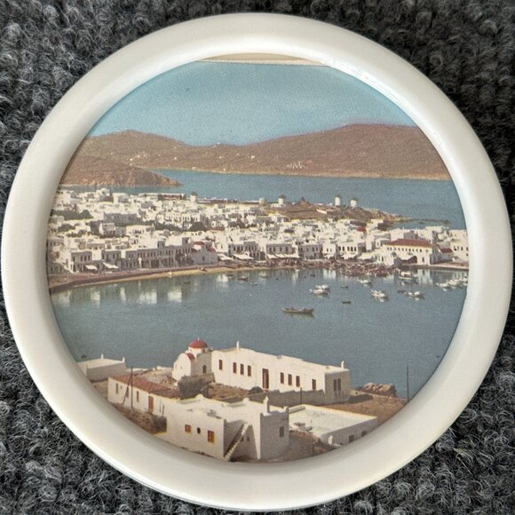 Vintage Greece Coasters White Plastic Travel Destination Photographs Set of 6 - Picture 10 of 13